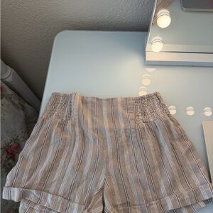Jolt Beige and White High-Waist Striped Women’s Shorts